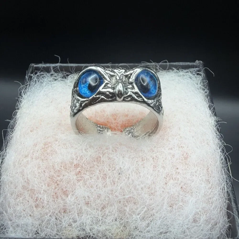 Blue Eye Owl Adjustable Ring Gothic Punk Animal Open Band Men Women Gift Fashion